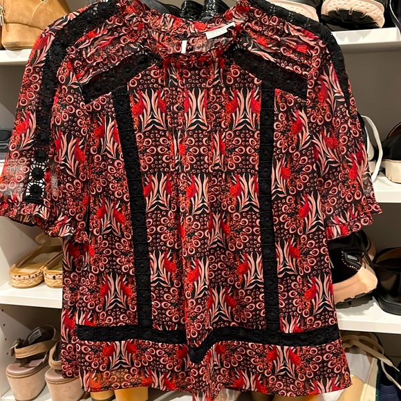 Anthropologie Lace Inset Top Women Size XS - Picture 2 of 7